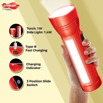 Eveready Apollo DL20, Rechargeable 1W Torch Cum 1.4W Emergency Sidelight/Face Light