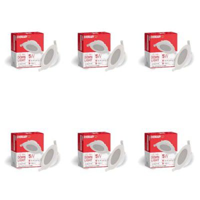 Eveready LED 5W Mini Downlight | Cutout 3inches | High Surge Protection Upto 4KV | Fits into Junction Box | Light Weight PC Body | Pack of 6