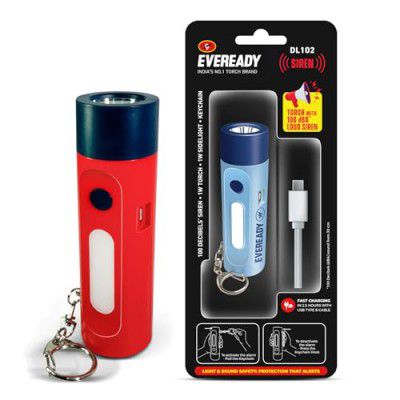 Eveready Siren DL102 Rechargeable Torch with 100 Decibels (dBA) Personal Safety Alarm | USB Type B Fast Charging