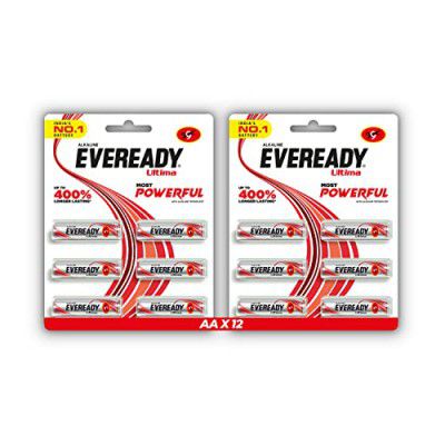 Eveready Ultima AA Alkaline Battery, Pack of 12