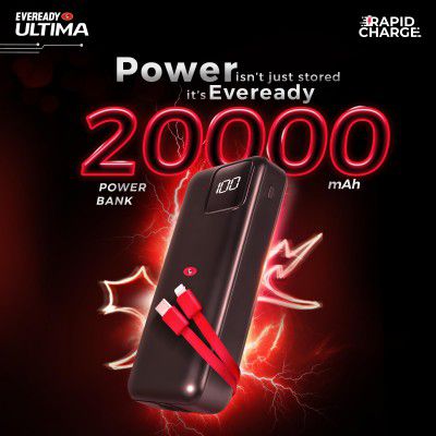 Eveready Ultima Power Bank PB11 with Built-in-Cables 20,000 mAh, 22.5W Fast Charging