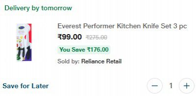 Jiomart : Everest Performer Kitchen Knife Set 3 pc