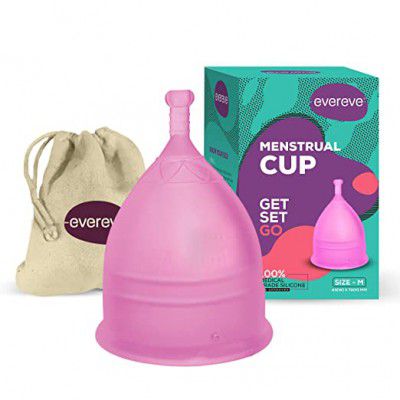 Evereve Menstrual Cup for Women - Medium Size with Pouch, Silicone body, Odour and Rash Free, No Leak, Protection for Up to 10-12 Hours, FDA Approved