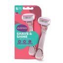 Evereve Shave & Shine 5 blade Razor for women with Aloe Vera, Argan Oil & Avocado Oil, 1 Pc, Flexible & rounded head, Non-slip rubber handle, Protects skin, Quick & Easy hair removal...