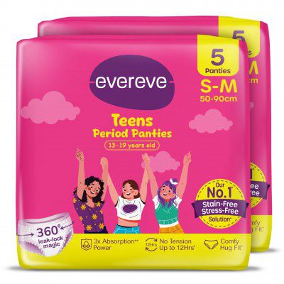 Evereve Teens Period Panties, S-M, 5Pcs Pack of 2 (for 13-19 yrs old)