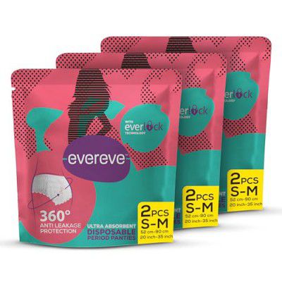 EverEve Ultra Absorbent Disposable Period Panties, S-M, 3x2's Pack, 0% Leaks, Sanitary protection for women & Girls, Maternity Delivery Pads, 360° Protection, Postpartum & Overnight use, Heavy Flo