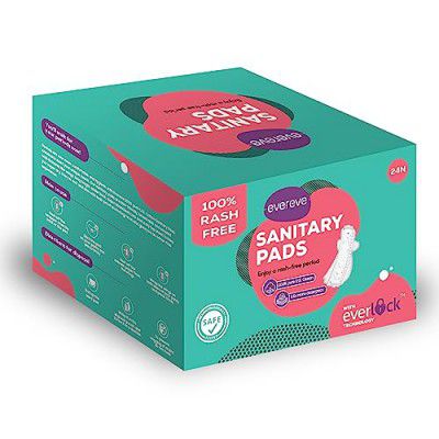 Evereve Ultra Thin Rash Free Cotton Sanitary Pads, Pack of 24 Pads, XL Size Medium Flow & High absorbency, No Odour, Dermatologically tested