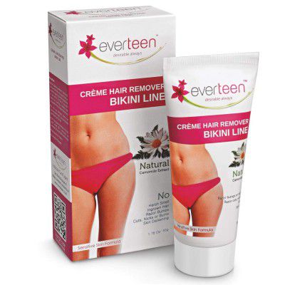 everteen NATURAL Hair Removal Cream with Chamomile for Bikini Line & Underarms in Women and Girls | 2 Packs 50 g Each with Spatula and Coin Tissues