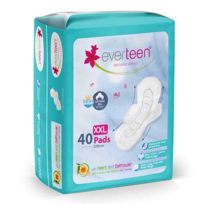 everteen XXL Sanitary Napkin Pads with Cottony-Dry Top Layer for Women Enriched with Neem and Safflower – 1 Pack (40 Pads, 320mm)