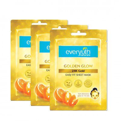 Everyuth Naturals Golden Glow 24K Gold Sheet Mask | Pack of 3