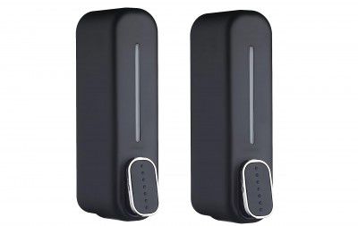 EVGREF Plastic Liquid Soap Dispenser 352 Ml (Black) (Set Of 2)