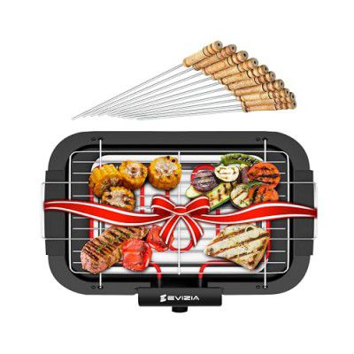 EVIZIA 2000W Electric Smokeless Portable Adjustable Temperature Control Indoor&Outdoor Barbeque Grill Set