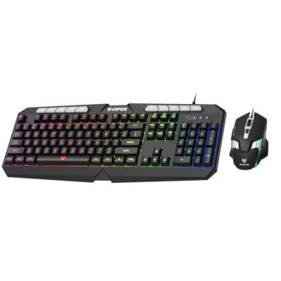 EvoFox Deathray v2 Gaming Keyboard and Mouse Combo | 6 Zone RGB Backlighting, 19 Anti Ghosting Keys, Membrane Keys, Ergonomic, Full-Size | 6 Buttons, 7 Color LED Lighting, Upto 3600DPI (Wired)