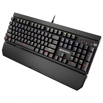EvoFox Katana Fully Programmable Mechanical Gaming Keyboard with Blue Switches, Backlit Keys, Wrist Pad, and Windows Software
