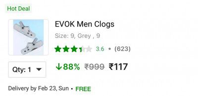 EVOK Men Clogs Sandal  (Grey , 7)