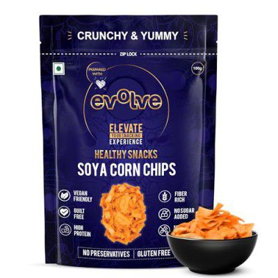 Evolve Soya Corn Chips Healthy Snacks | Gluten Free, High Protein, Vacuum Cooked, No Artificial Flavors or Colors, Low Calorie, Ready to Eat - 100g