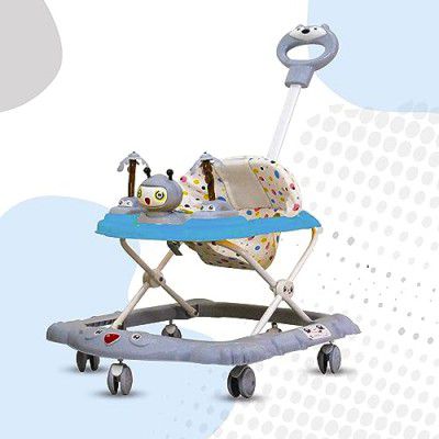 Evoshine Baby Ginger Walker - Foldable Design with Parent Handle Rod & Big Comfortable Seat Cushion for Babies 6-18 Months - Perfect Baby Toy and Walking Support (Blue)