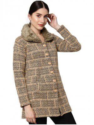 eWools Women's Wool Blend Banded Collar Cardigan