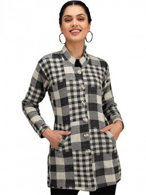 eWools Women's Wool Blend Banded Collar Cardigan
