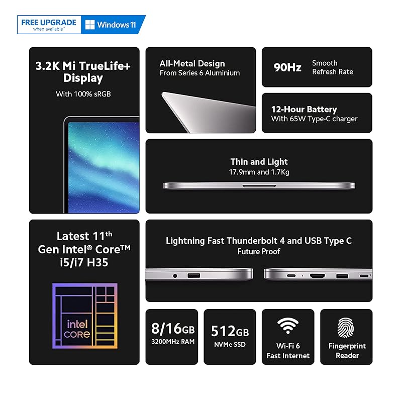 Mi Notebook laptop &lrm;XMA2007-DU Specifications