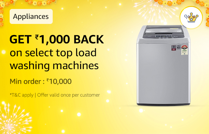 Amazon Great Indian Festival: 1000 Cashback on Top Load Washing Machines with 750 Diamonds
