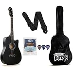 Intern INT-38C Right hand Acoustic Guitar Kit, With Bag, Strings, Pick And Strap, Black, small