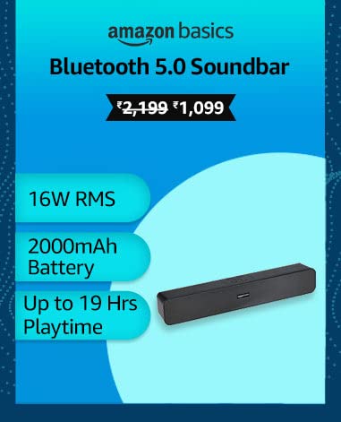 Buy AmazonBasics Bluetooth Speaker 5.0 Soundbar @ 1099 oon Amazon