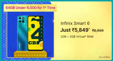 Infinix Smart 6 (64 GB) Flipkart Big Billion Sale Price Banner