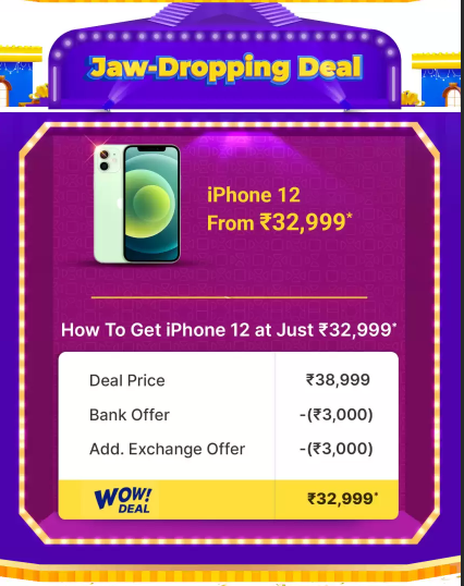 iPhone 12 @ 32,999/- During Big Billion Days Sale
