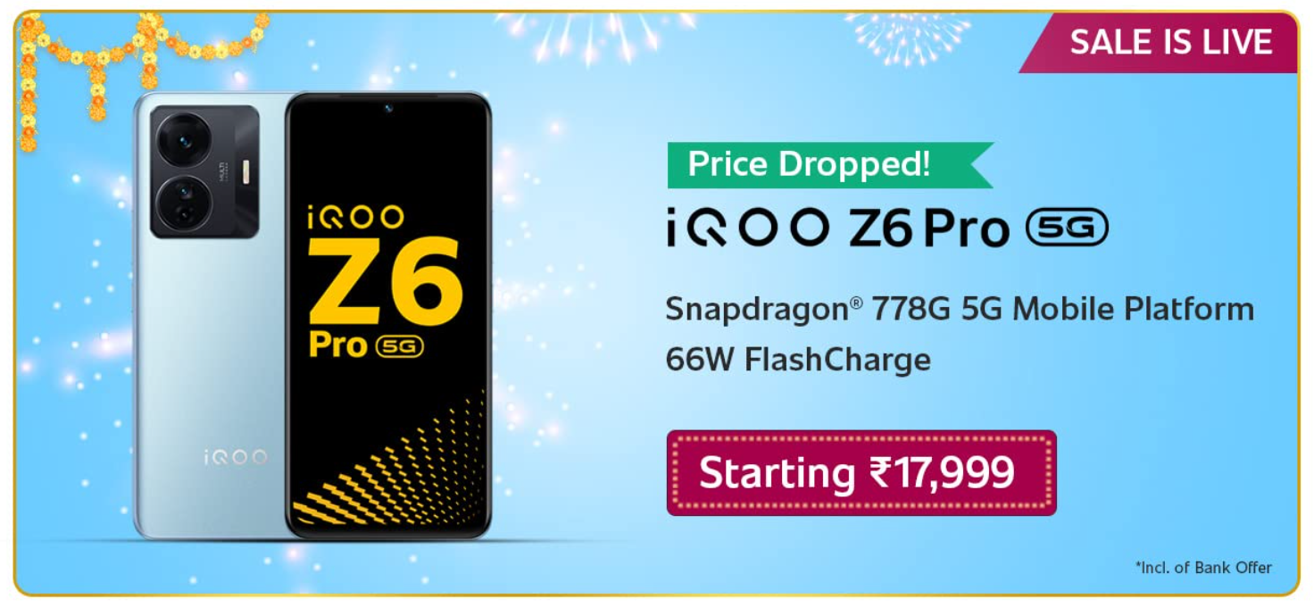 iQOO Z6 Pro 5G (8GB RAM | 128GB Storage) Amazon Great Indian Festival Sale Price banner