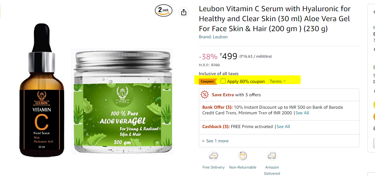 Leubon Vitamin C Serum and Aloe Vera Gel combo offer