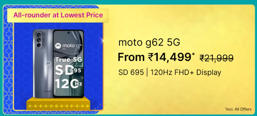 MOTOROLA G62 5G (128 GB) Flipkart Big Billion Sale Price Banner