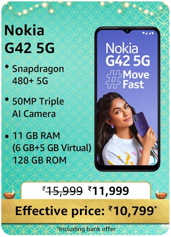 Nokia G42 5G @ 10,799/- During Big Billion Days Sale