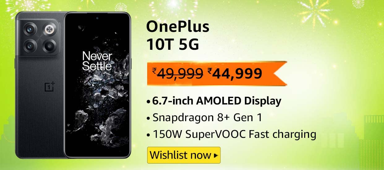 OnePlus 10T 5G (8GB RAM | 128GB Storage) Amazon Great Indian Festival Sale Price banner