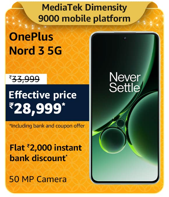 OnePlus Nord 3 5G @ 28,999/- During Big Billion Days Sale