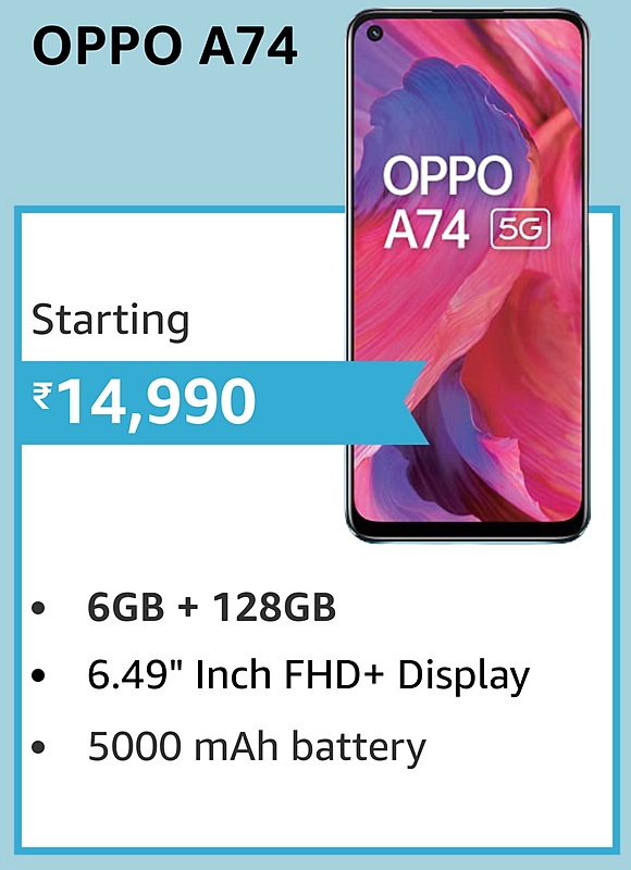 OPPO A74 5G (6GB RAM | 128GB Storage) Amazon Great Indian Festival Sale Price banner