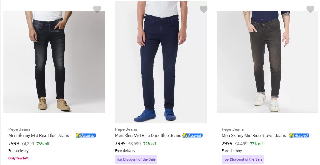 Pepe Jeans Mens Jeans @ Minimum 70% Off Under 1000