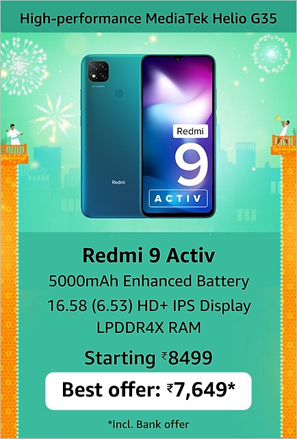 Redmi 9 Activ (4GB RAM | 64GB Storage) Amazon Great Indian Festival Sale Price banner