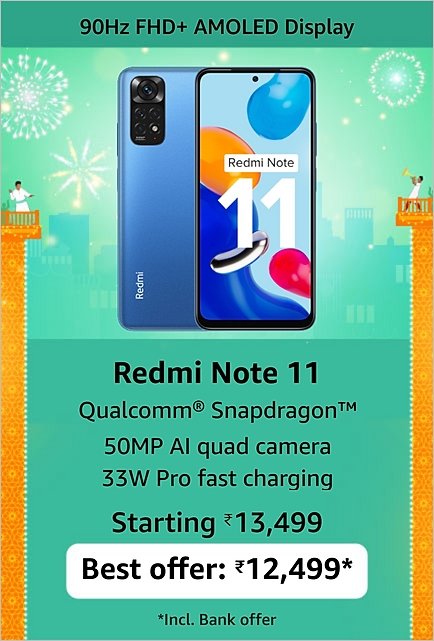 Redmi Note 11 (4GB RAM | 64GB Storage) Amazon Great Indian Festival Sale Price banner
