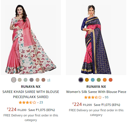 RUNAYA NX Women's Sarees up to 85% Off