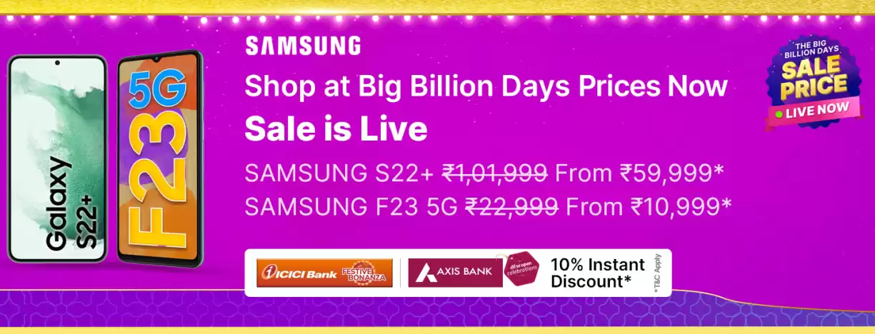 Samsung big Billion Days Sale Offers Banner