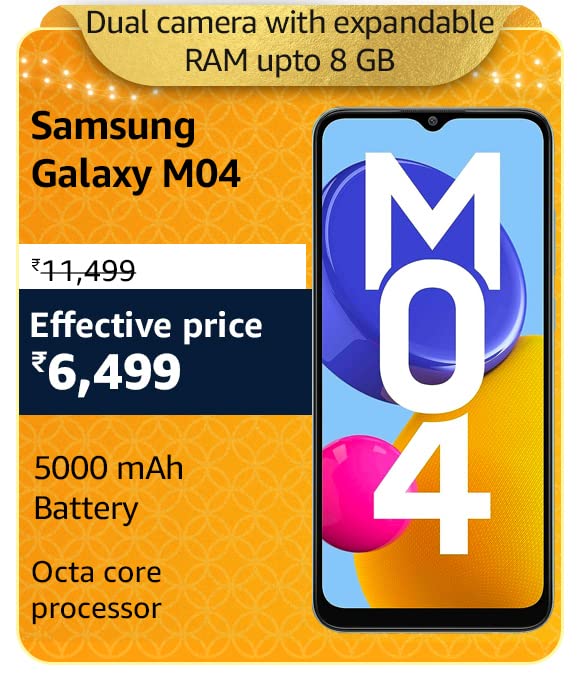 Samsung Galaxy M04 (4GB RAM + 64GB Storage) @ 6,499 on Amazon's Great Indian Festival Sale