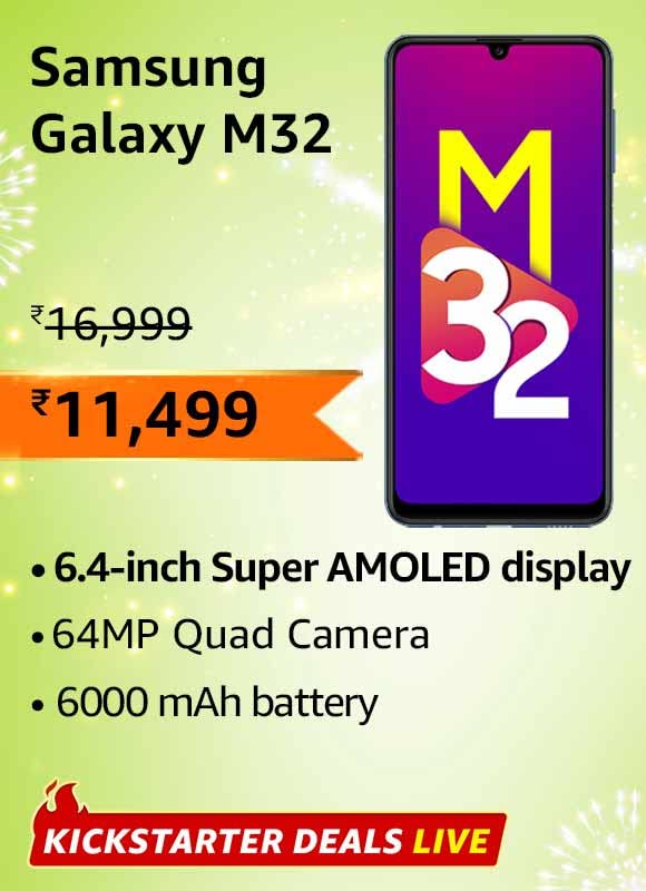 Samsung Galaxy M32 (4GB RAM | 64GB ROM) Amazon Great Indian Festival Sale Price banner