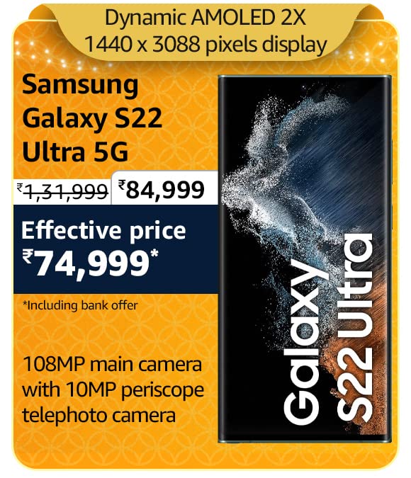 Samsung Galaxy S22 Ultra 5G @ 74,999/- During Big Billion Days Sale