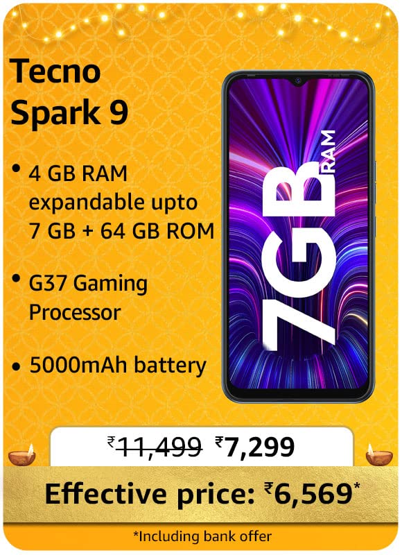 TECNO Spark 9 @ 6,569/- During Big Billion Days Sale