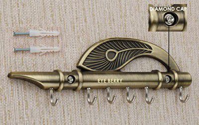 EYE BERRY BASI SALES WITH MISCELLANEOUS DEVICE Brass Wall Key Holder Flute and Peacock Quills Key Holder Wall Hanging Stand Home Decor Key Holder (Bronze)