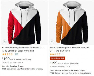 EYEBOGLER Hoodie for Men @ ₹199