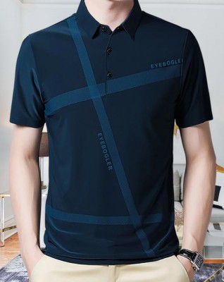 EYEBOGLER Men's Polo Neck Half Sleeves Printed Regular Fit Teal T-Shirt