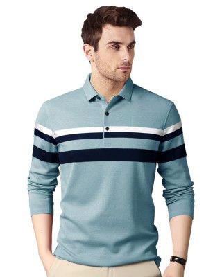 EYEBOGLER Polo Neck Half Sleeve Striped Print Casual Men Tshirt