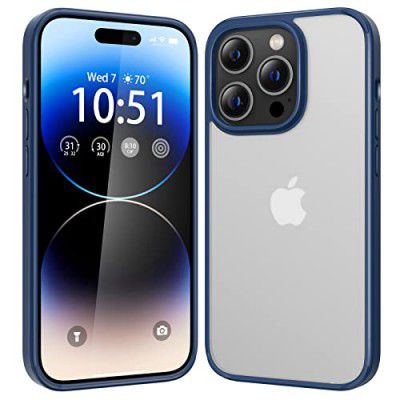F FUNX Shockproof Designed for iPhone 14 Pro Case, [Military-Grade Drop Tested] Translucent Matte Back with Silicone Slim Protective, Frosted Texture, Anti-Fingerprint Anti-Scratch 6.1 Inch